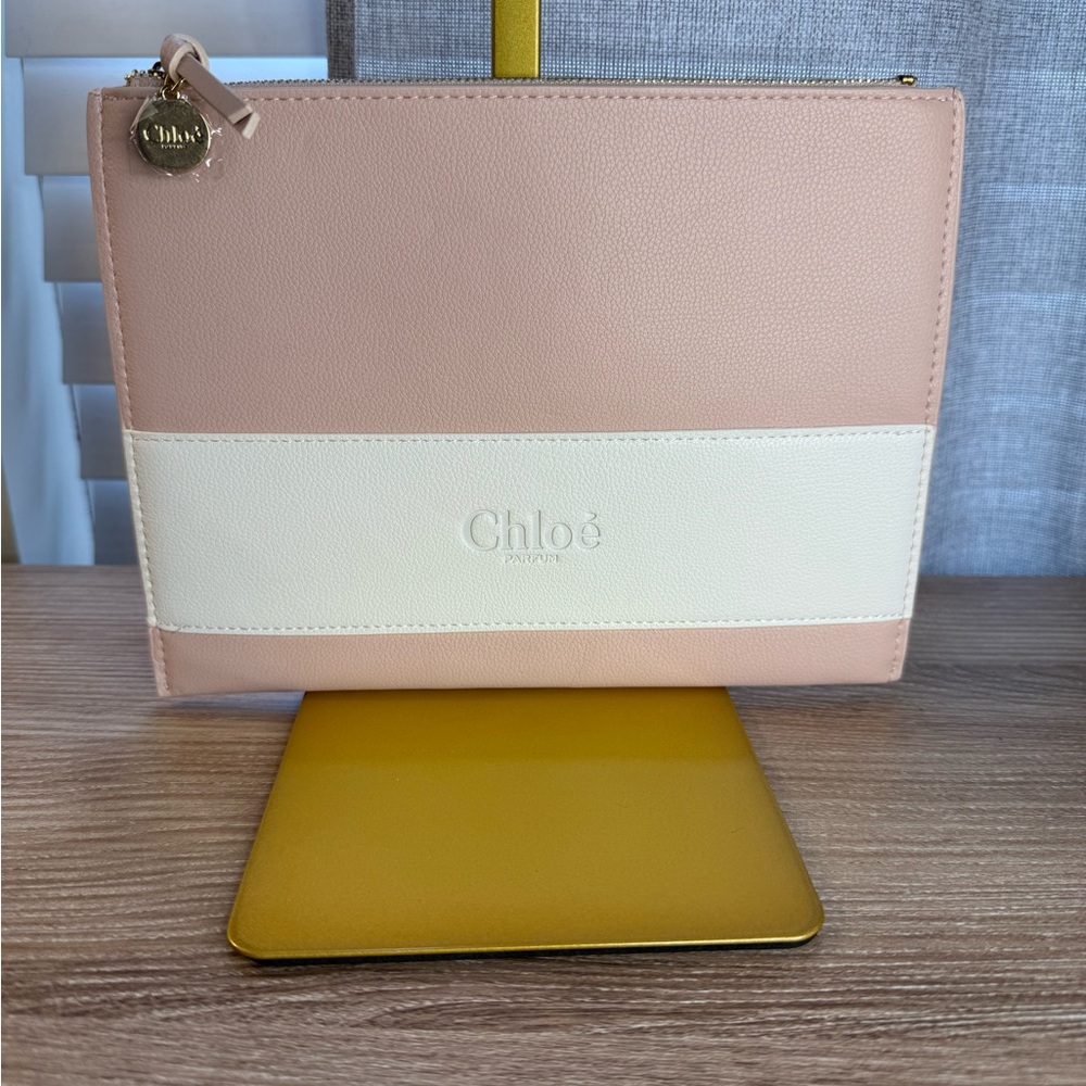 Chloé Parfums Pink & Cream Zip Pouch – Like New – Feminine Colorblock